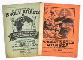 1930-1934 Dr. Kogutowicz Károly polgári iskolai atlasza + Dr. Kogutowicz Károly iskolai atlasza II. Bp., M. Kir. Állami Térképészet, 32 p., 56 p. Kissé sérült, az egyik javított gerinccel.