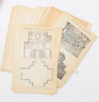 cca 1900 28 db építészeti stílusokat (az ókori Kínától a magyarországi reneszánszig) szemléltető melléklet a Pallas Nagy Lexikonából. 24x30 cm és 15x24 cm