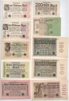 Német Birodalom / Weimari Köztársaság 1923. 10db-os inflációs bankjegytétel T:UNC-XF German Empire / Weimar Republic 1923. 10pcs inflation banknote lot C:UNC-XF