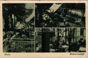 Losonc, Lucenec; Kalmár vendéglő, étterem, kert pincérekkel és vendégekkel. Bukor József kiadása / restaurant, garden with waiters and guests