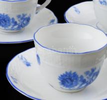 4 db Meisseni porcelán mokkás csésze aljjal, Máz alatti kék festés, jelzett, hibátlan