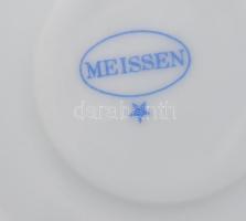 4 db Meisseni porcelán mokkás csésze aljjal, Máz alatti kék festés, jelzett, hibátlan