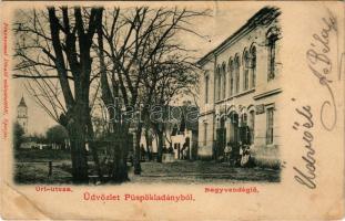 1902 Püspökladány, Úri utca, Nagyvendéglő. Dival Károly Műintézete (szakadás / tear)