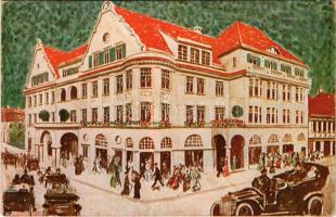 Brassó, Kronstadt, Brasov; Korona szálloda, autók / Hotel Krone / Hotel Coroana / hotel, automobiles (EK)