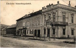 1908 Boksánbánya, Németbogsán, Bocsa Montana, Bocsa; Arany Szarvas szálloda, Német-Bogsáni Takarékpénztár / hotel, savings bank (EB)