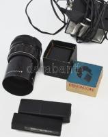 Praktica VLC kamera 2 objektívvel Pentacon electric 1,8/50, 2,8/135 és tartozékokkal: gyűrűkkel, vak...