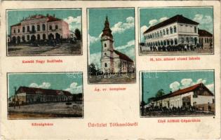 1922 Tótkomlós, Községháza, Nagy Szálloda, Evangélikus templom, M. kir. állami elemi iskola, első alföldi gépárúház. Bogár könyvkereskedő kiadása (EK)