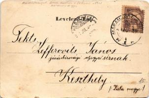 1901 Máramarossziget, Sighetu Marmatiei; Fő tér, Sugatagi János üzlete, piac. Mayer és Berger kiadás...