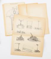 cca 1900 15 db vasúttal, gőzgépekkel, járművekkel kapcsolatos melléklet a Pallas Nagy Lexikonából. 24x30 cm és 15x24 cm