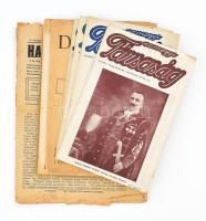 1920-1947 Vegyes újság tétel, 8 db: Hadifogoly-Ujság II. évf. 24. sz. (1920. dec. 15.); Somogyi Társaság I. évf. 1., 2., 4. sz., II. évf. 2. sz. (közte az induló szám); Kelet és Népe V. évf. 5. sz.; Délvidéki Szemle I. évf. 7. sz.; Honvéd II. évf. 4. sz. Változó állapotban.