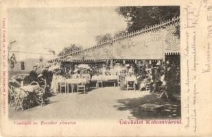 Kolozsvár, Cluj; Vendéglő az Erzsébet sétaúton. Dunky fivérek kiadása. Hátoldalon szöveg / restaurant at the promenade. Text on the backside