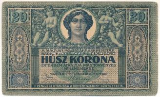 1919. augusztus 9. 20K &quot;R 2021 545848&quot; T:F kopott szélek és sarkak, de erős papír / Hungary 1919. August 9th 20 Korona &quot;R 2021 545848&quot; C:F worn edges and corners, but strong paper Adamo K20, Krause P#42