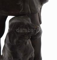 Beszédes János László (1874-1922): Juhász a kutyájával. Patinázott bronz, márvány talapzaton, jelzet...