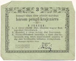 Rozsnyó 1849. július 16. 3kr &quot;Rozsnyó bánya város pénztári utalványa&quot; T:F Hungary / Rozsnyó 16.07.1849. 3 Kreuzer &quot;Rozsnyó bánya város pénztári utalványa (Cashier&#039;s Coupon of Mine Town of Roznava)&quot; C:F Adamo ROZ-1.2