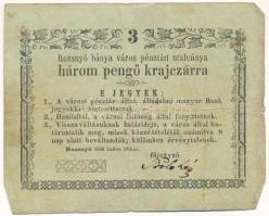 Rozsnyó 1849. július 16. 3kr &quot;Rozsnyó bánya város pénztári utalványa&quot;, keltezésben &quot;Juiius&quot; T:F,VG Hungary / Rozsnyó 16.07.1849. 3 Kreuzer &quot;Rozsnyó bánya város pénztári utalványa (Cashier&#039;s Coupon of Mine Town of Roznava)&quot;, with &quot;Juiius&quot; in the date C:F,VG Adamo ROZ-1.2.8