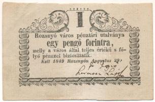 Rozsnyó 1849. 1Ft "Rozsnyó város pénztári utalványa" T:VF,F szép papír Hungary / Rozsnyó 1849. 1 Forint "Rozsnyó bánya város pénztári utalványa (Cashier's Coupon of Mine Town of Roznava)" C:VF,F nice paper Adamo ROZ-2.2