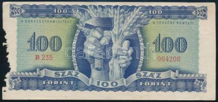 1946. 100Ft "B 235 064208" T:VG szép, mindössze egyszer hajtott papír, de jelentős anyaghi...