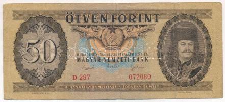 1951. 50Ft &quot;D 297 072080&quot; T:F  Hungary 1951. 50 Forint &quot;D 297 072080&quot; C:F  Adamo F18