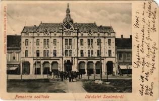 1902 Szatmárnémeti, Szatmár, Satu Mare; Pannonia szálloda, Róth Filep, Halász Mór üzlete. Lövy M. kiadása / hotel, shops (EM)