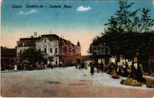 Lugos, Lugoj; Izabella tér, piac / square, market (kopott sarkak / worn corners)