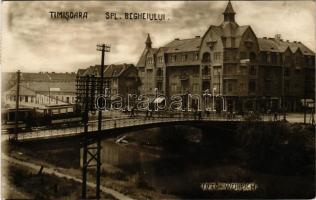 1928 Temesvár, Timisoara; Spl. Begheiului / Béga híd, villamos, Splendid szálloda, gyógyszertár, Raoul Grünbaum üzlete / bridge, tram, hotel, pharmacy, shops. Foto Weinrich photo