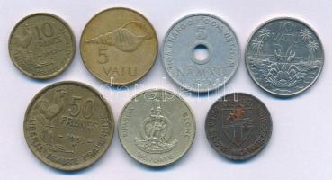 Franciaország 1951. 10Fr Cu-Al + 50Fr Cu-Al + Vanuatu 1990-2002. 5V alpakka + 10V Cu-Ni + 100V alpak...