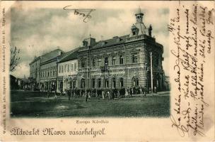 1900 Marosvásárhely, Targu Mures; Európa kávéház, Bartha Károly üzlete, osztrák-magyar katonák. Weinrich S. b. kir. udvari fényképész felvétele után / café, shops, K.u.K. soldiers (fl)