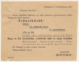 1947 Grobe fémcsiszoló és fémáru üzem reklámja. Budapest Lőportár utca 5. (fa)