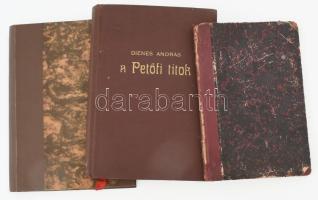 Mikszáth Kálmán: A paraszt-kontesz és egyéb elbeszélések. .Érdekes Könyvtár. [1905], Bp., Érdekes Könyvtár, sérült félvászon kötés + Mikes Kelemen törökországi levelei. Sajtó alá rendezte és bevezetéssel ellátta: Vajthó László. Félvászon kötés. + Dienes András: A Petőfi-titok. Bp., 1949, Dante. Fekete-fehér képekkel illusztrálva, kopott borítóval.