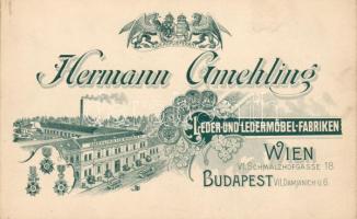 Ca 1880 Bőr- és bőrbútorgyár litho reklámkártya