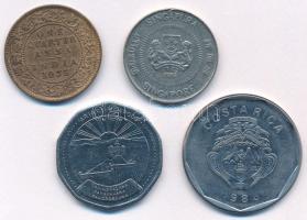 India 1935. 1/4A bronz "V. György" + Costa Rica 1985. 20C + Szingapúr 1986. 50c + Madagasz...