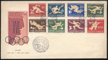 Jugoszlávia 1956 Nyári olimpia sor FDC-n / Mi 804-811 on FDC (Mi EUR 200.-) (gyűrött / folded)