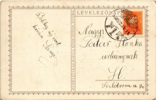 Boldog új esztendőt! Nyomtatta és kiadja Kner Izidor, Gyoma / Hungarian New Year art postcard s: Koz...