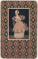 Stoff-Reproduktion. B.K.W.I. Wiener Werkstätte Serie H. Stoffmuster-Entwurf von Prof. Jos. Hoffmann. Art Nouveau (EM)