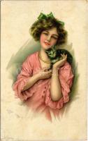 1915 Lady with cat. litho (fl)