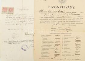 cca 1920 Tanítónő okmány hagyatéka., Tanítóképző bizonyítvány, előléptetési papírok, családi okmányo...