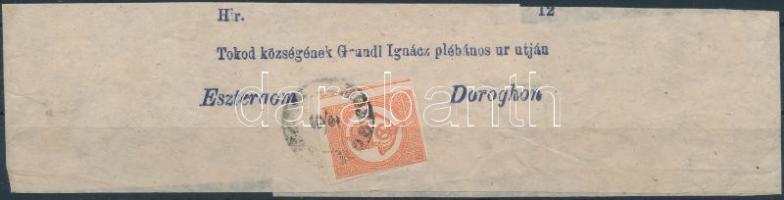 1871 Kőnyomású Hírlapbélyeg teljes címszalagon / Mi 7a on complete wrapper "DOROGH"