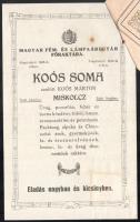 1930 Miskolc Simon József mechanikai, villamos és csillárműhely fejléces számla + Kóos Soma lámpa ra...