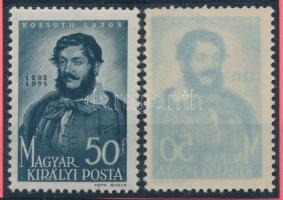 1944 Kossuth Lajos I. 50f bélyeg átszivárgó nyomattal + támpéldány