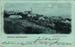 1900 Alsómislye, Nizná Mysla (Kassa, Kosice); felső látkép, este. Breitner Mór kiadása / night (EK)