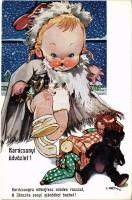 Karácsonyi üdvözlet / Christmas greeting art postcard with teddy bear. 4950/12 s: Martini