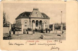 1903 Csene, Tschene, Cenej, Cenei (Banat); Uzbasich Villa, kastély / castle (szakadás / tear)