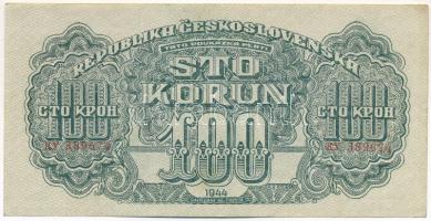 Csehszlovákia 1944. 100K &quot;KV 389674&quot; T:F szép papír Czechoslovakia 1944. 100 Korun &quot;KV 389674&quot; C:F nice paper Krause 48.