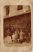 1911 Temesszentandrás, Szentandrás, Sanandrei (?); vasútállomás / railway station. photo + &quot;ARAD - TEMESVÁR 334&quot; vasúti mozgóposta bélyegző (fa)