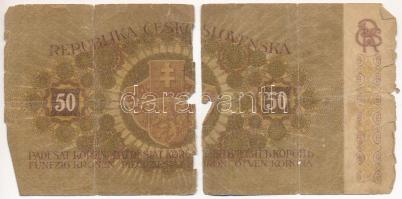 Csehszlovákia 1944. 50K "0070 677705" T:G,Pr kettészakadva Czechoslovakia 1944. 50 Korun &...