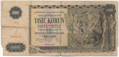 Szlovákia 1940. 1000K T:VG,G Slovakia 1940. 1000 Korun C:VG,G Krause P#13