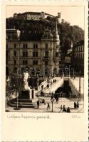 Ljubljana, Laibach; Presernov spomenik / street, castle, monument