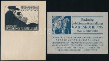 1907-1915 Badische Jubiläums-Ausstellung. Deutsche Erziehungs Ausstellung két reklámos ex libris. 14x10 cm