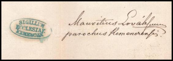 1869 Kemencze tanúsítvány Lováth Márton plébános aláírásával és pecsétjével