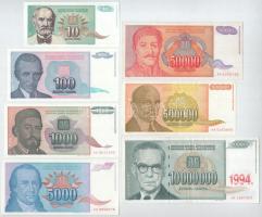 Jugoszlávia 1994. 10D - 10.000.000D (7xklf) T:UNC-F Yugoslavia 1994. 10 Dinara - 10.000.000 Dinara (7xdiff) C:UNC-F